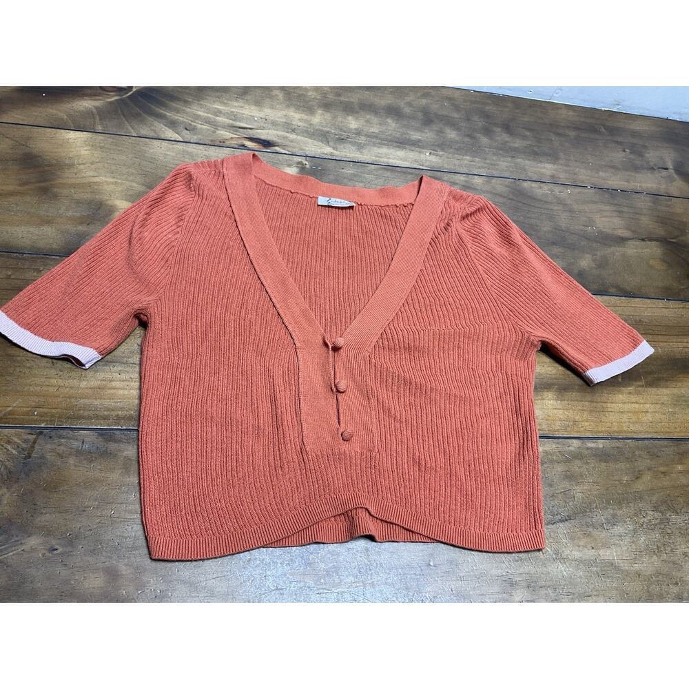 Free People | Cropped Top | Women’s S | Orange | Ribbed V-Neck Button Front